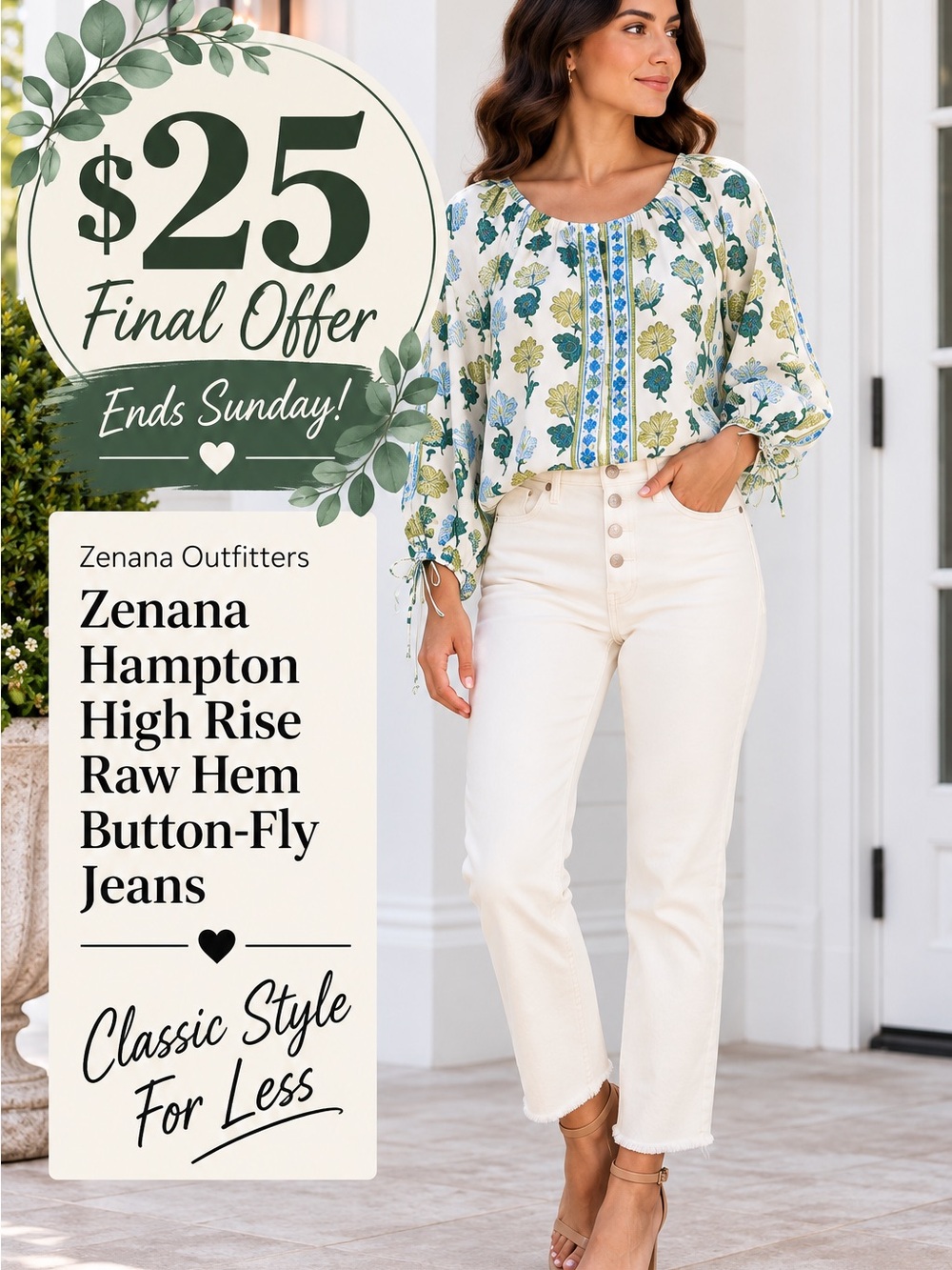 Zenana Hampton High Rise Raw Hem Button-Fly Jeans